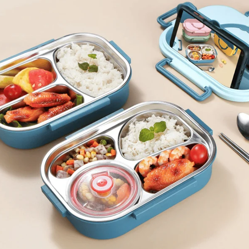 Edelstahl-Lunchbox isoliert mit Klickverschluss
