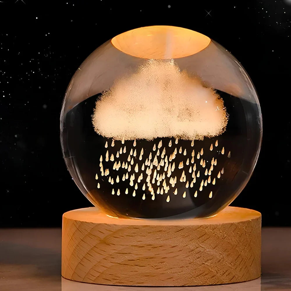 3D-Kristallkugel-Nachtlicht mit LED-Holzsockel