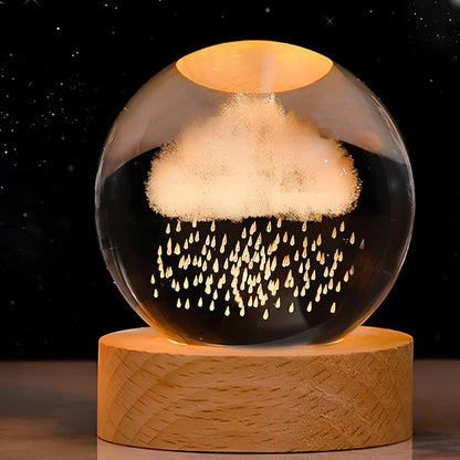 3D-Kristallkugel-Nachtlicht mit LED-Holzsockel