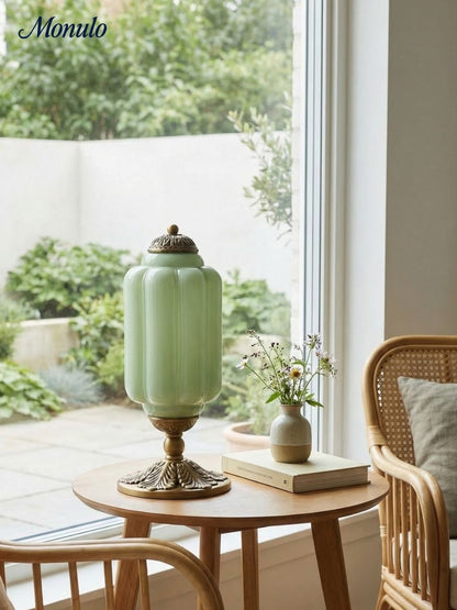 Vintage-Tischleuchte aus Glas mit Metallsockel