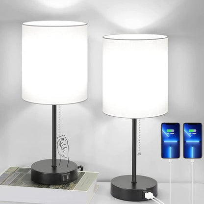 Moderne Nachttischlampen mit USB-Anschlüssen im 2er-Set