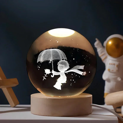 3D-Kristallkugel-Nachtlicht mit LED-Holzsockel