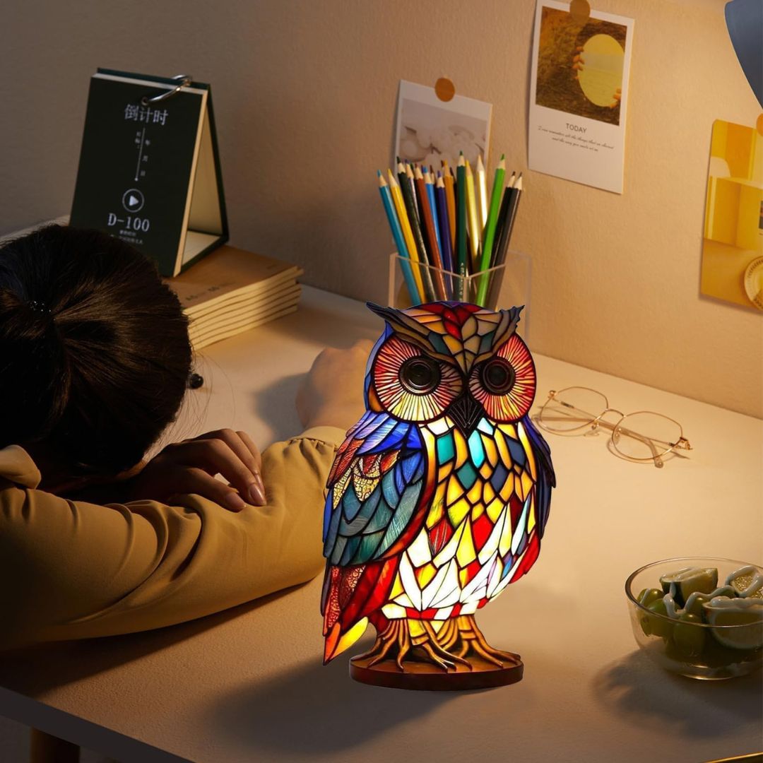 Handgefertigte Eulenlampe mit sanftem warmem Licht