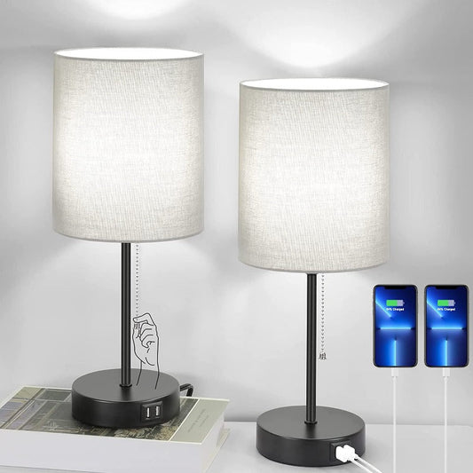 Moderne Nachttischlampen mit USB-Anschlüssen im 2er-Set