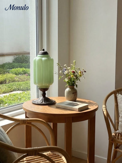 Vintage-Tischleuchte aus Glas mit Metallsockel