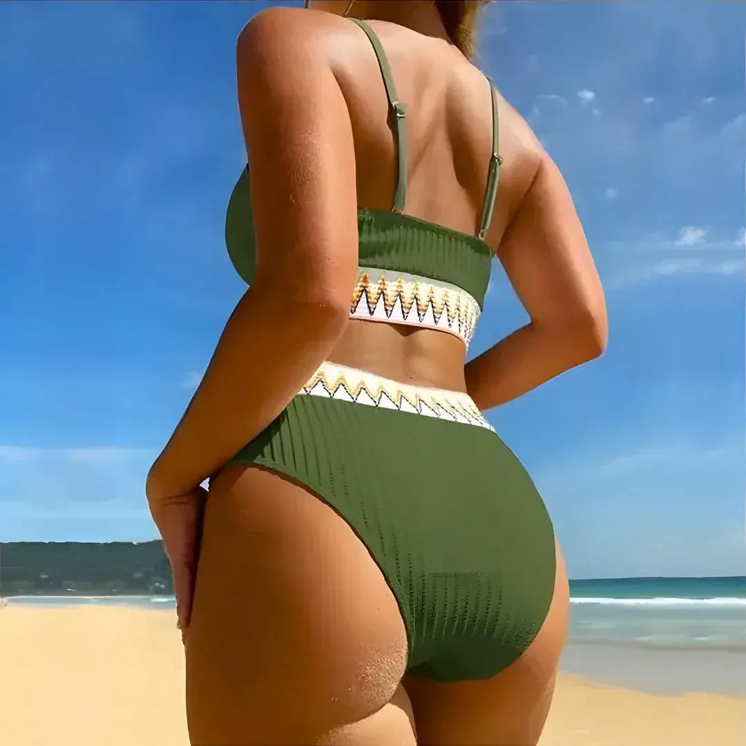 Damen Boho-Bikini mit Push-Up-Effekt und Hoher Taille