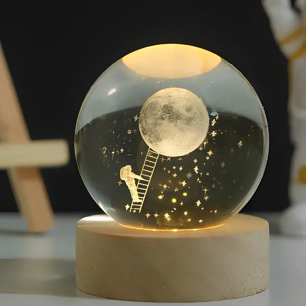 3D-Kristallkugel-Nachtlicht mit LED-Holzsockel
