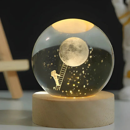 3D-Kristallkugel-Nachtlicht mit LED-Holzsockel