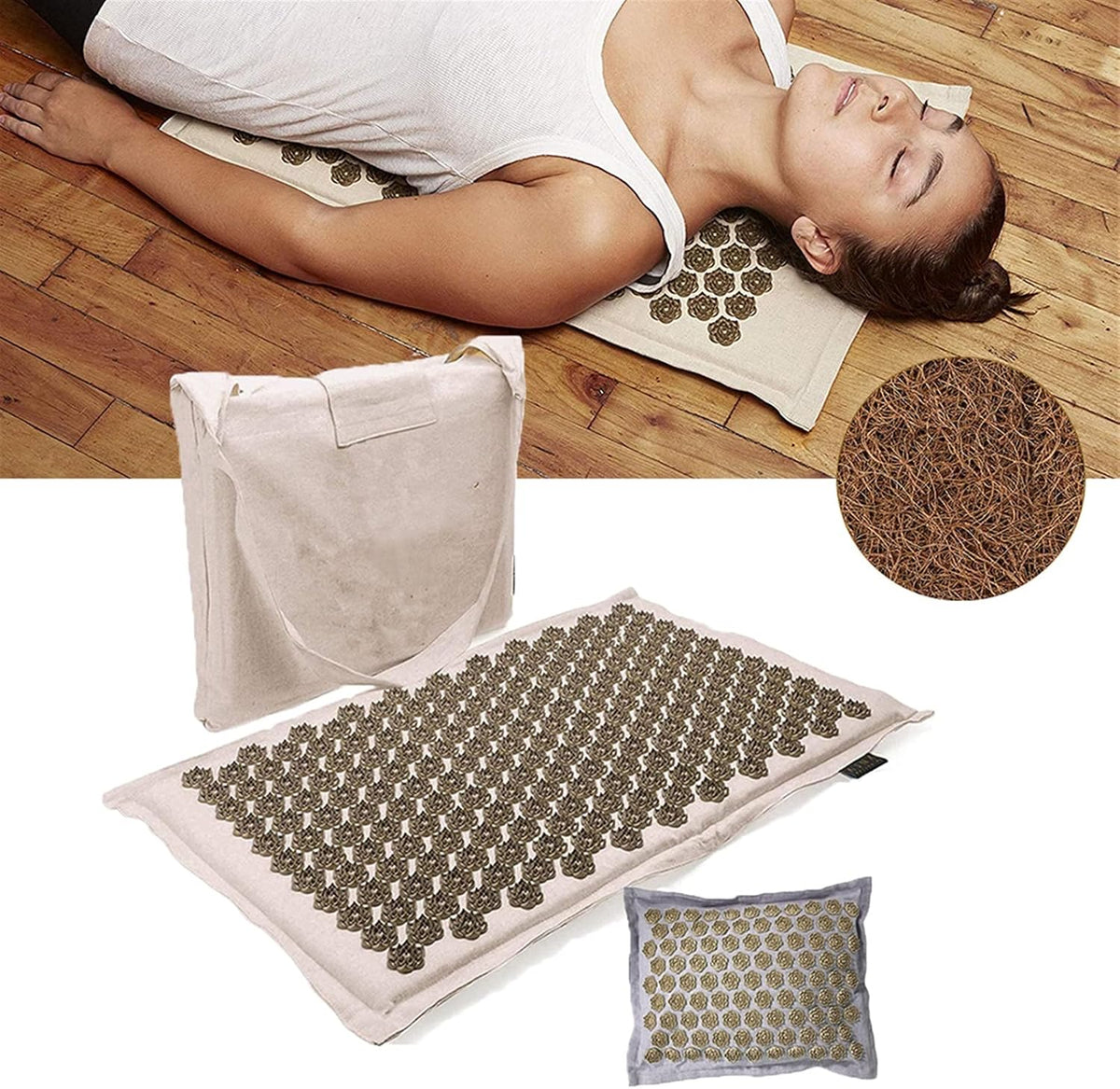 Akupressurmatte mit Nackenkissen und Tragetasche