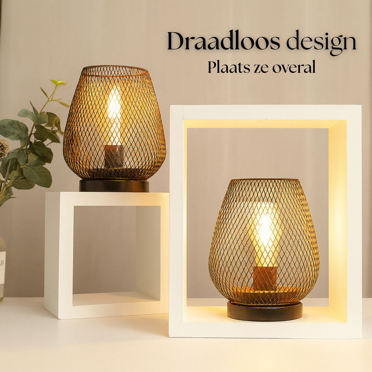 Drahtlose Metall-Tischleuchte mit warmem LED-Licht