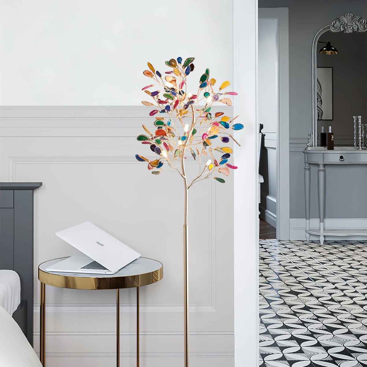 Achat-Stehlampe 175 cm in Baumform mit Naturstein