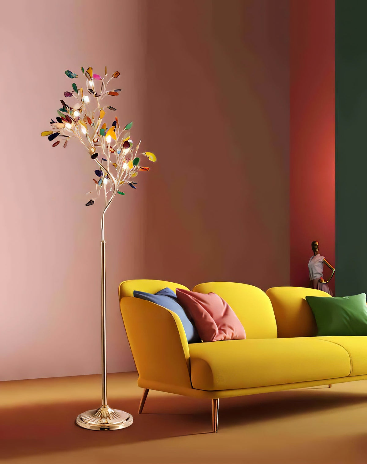 Achat-Stehlampe 175 cm in Baumform mit Naturstein