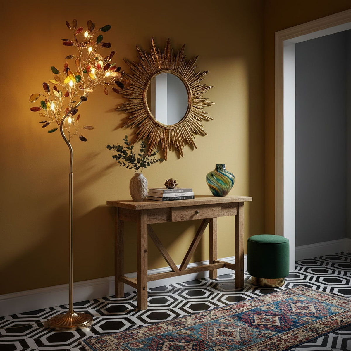 Achat-Stehlampe 175 cm in Baumform mit Naturstein