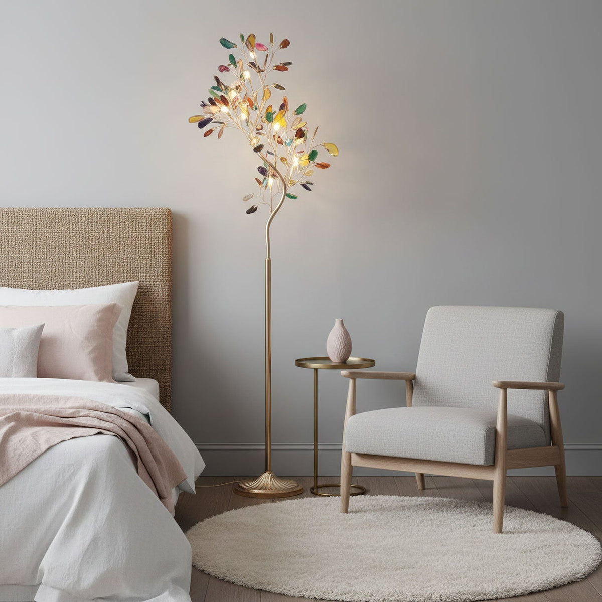Achat-Stehlampe 175 cm in Baumform mit Naturstein