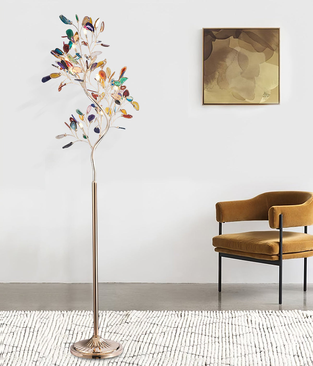 Achat-Stehlampe 175 cm in Baumform mit Naturstein