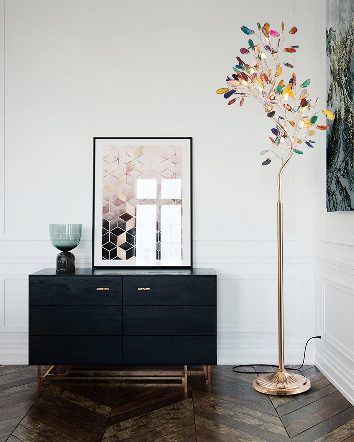 Achat-Stehlampe 175 cm in Baumform mit Naturstein