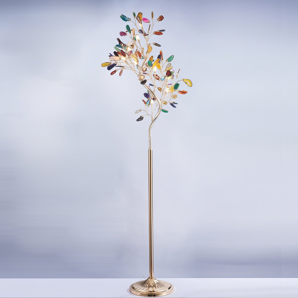 Achat-Stehlampe 175 cm in Baumform mit Naturstein