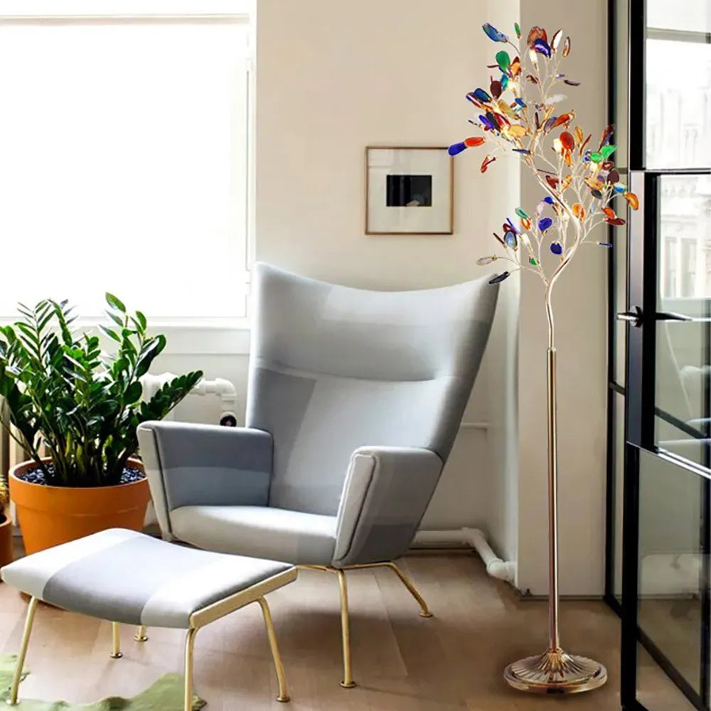 Achat-Stehlampe 175 cm in Baumform mit Naturstein