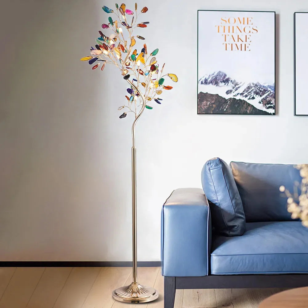 Achat-Stehlampe 175 cm in Baumform mit Naturstein