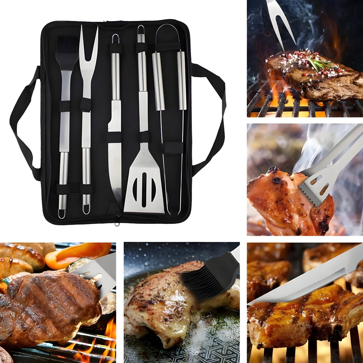 Edelstahl-Grillbesteck-Set mit praktischer Tragetasche