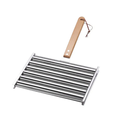Edelstahl-Grill-Würstchenroller mit langem Holzgriff