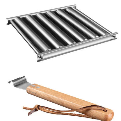 Edelstahl-Grill-Würstchenroller mit langem Holzgriff