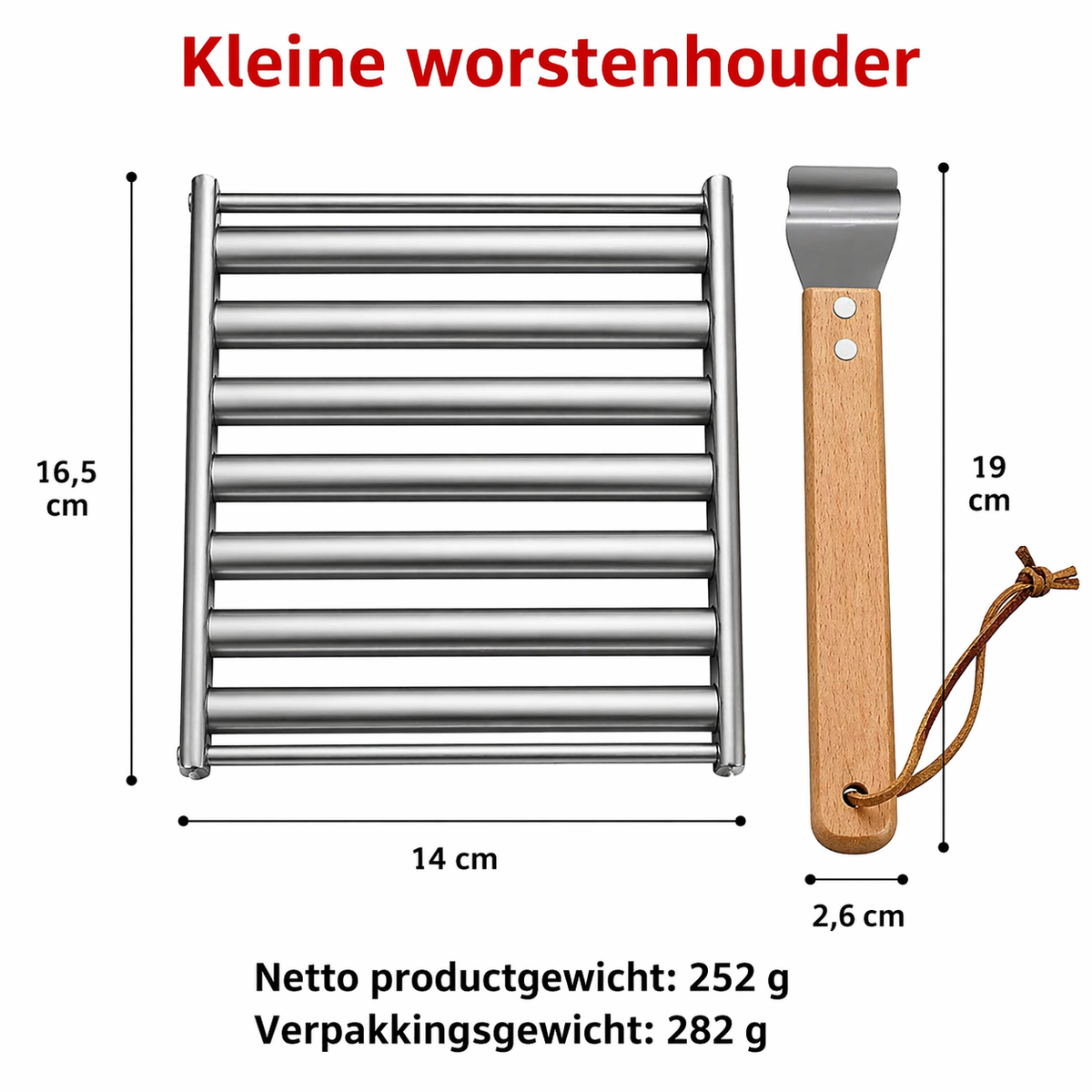 Edelstahl-Grill-Würstchenroller mit langem Holzgriff