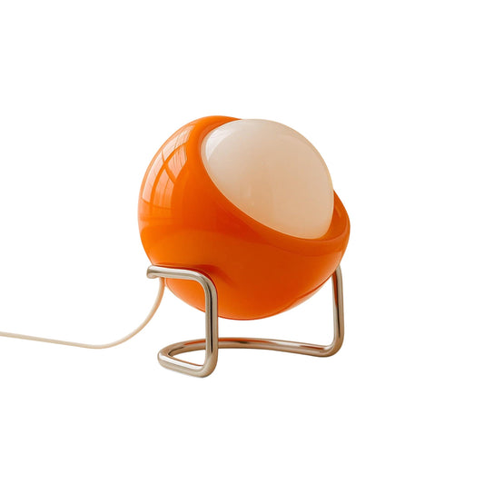 Mid-Century-Tischlampe mit Glasschirm und Edelstahlfuß