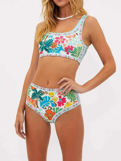 Damen High-Waist Bikini mit floralem Muster