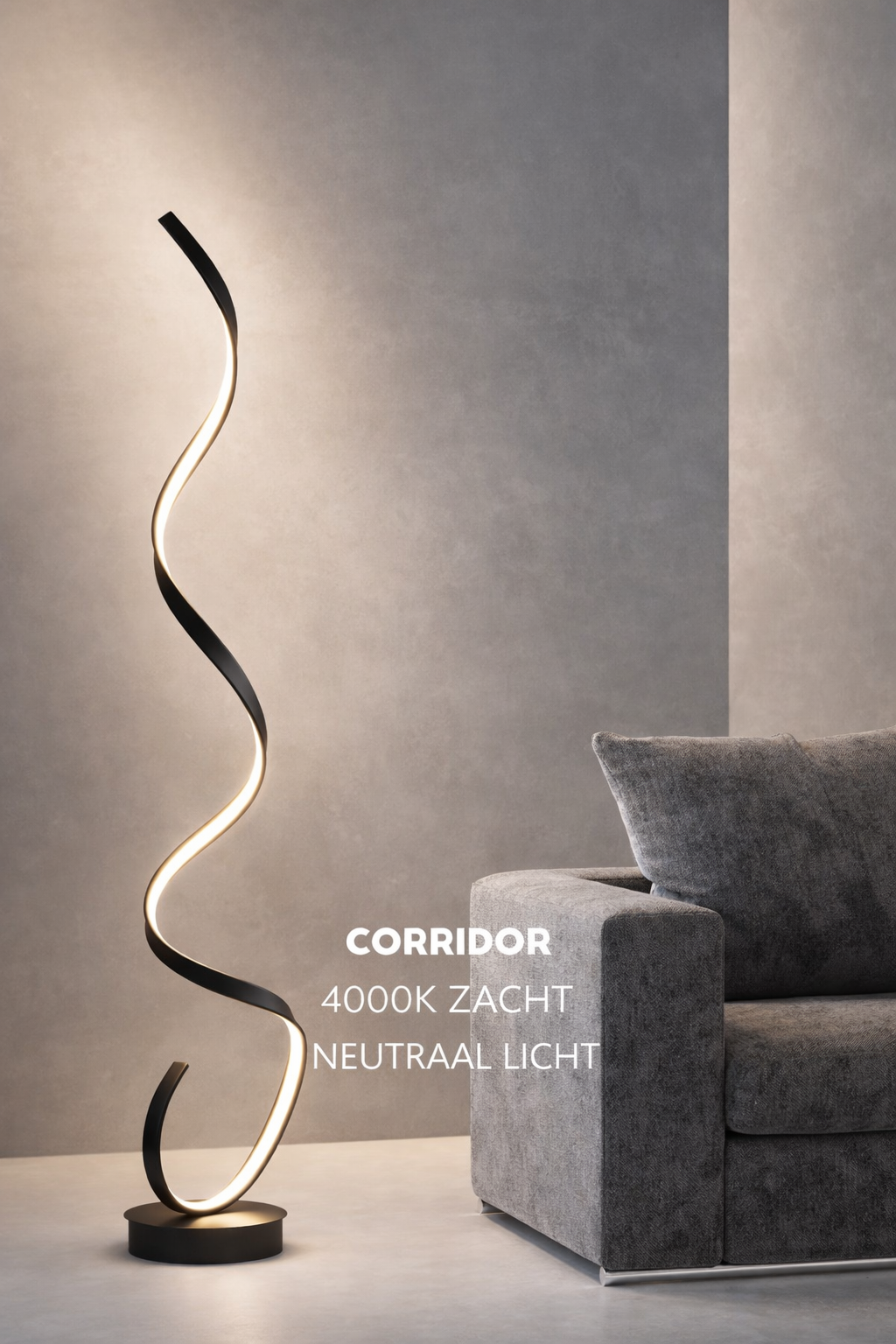 Dimmbare LED-Stehlampe mit modernem Spiraldesign