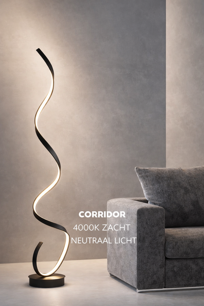 Dimmbare LED-Stehlampe mit modernem Spiraldesign