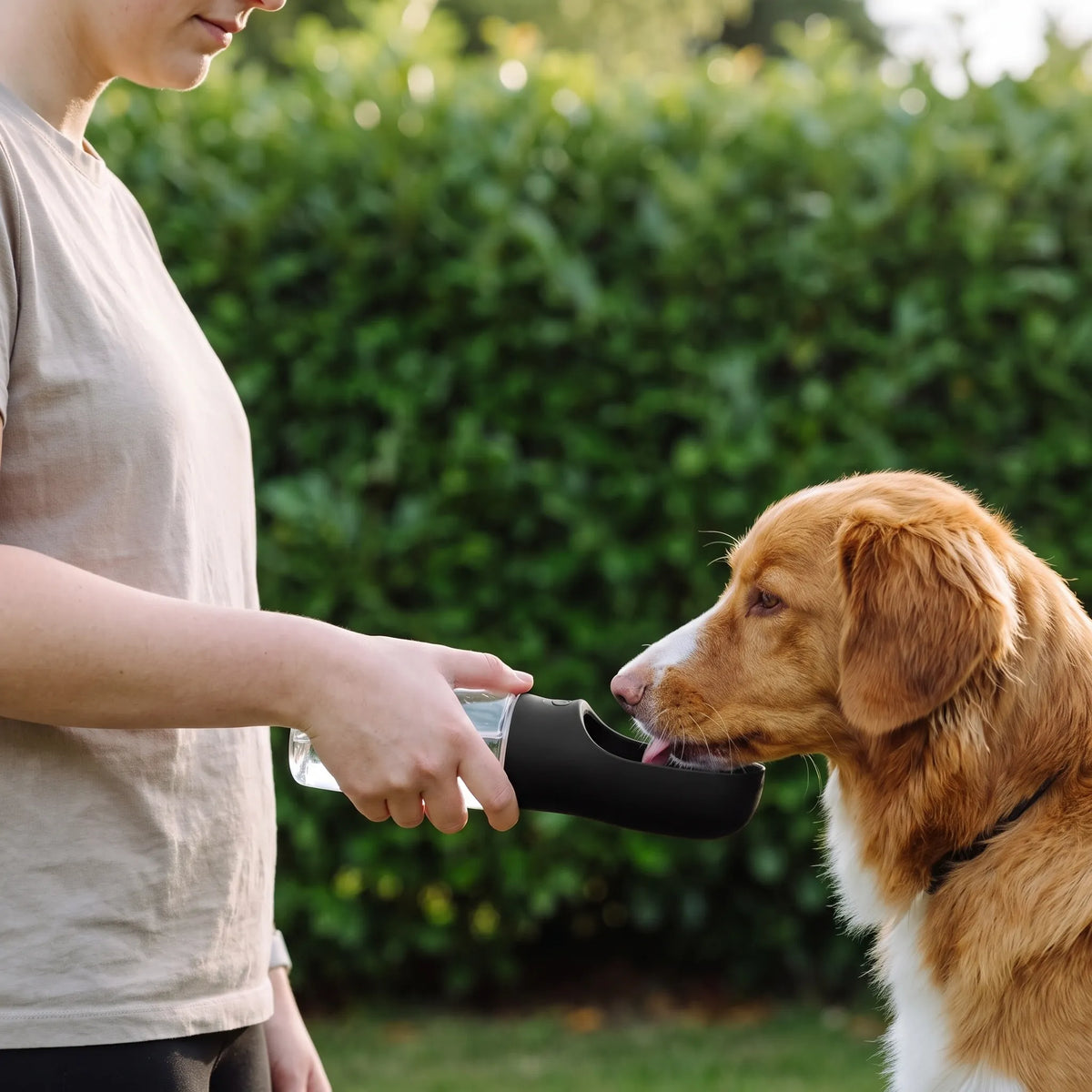 Kompakte Hunde-Trinkflasche mit integriertem Napf