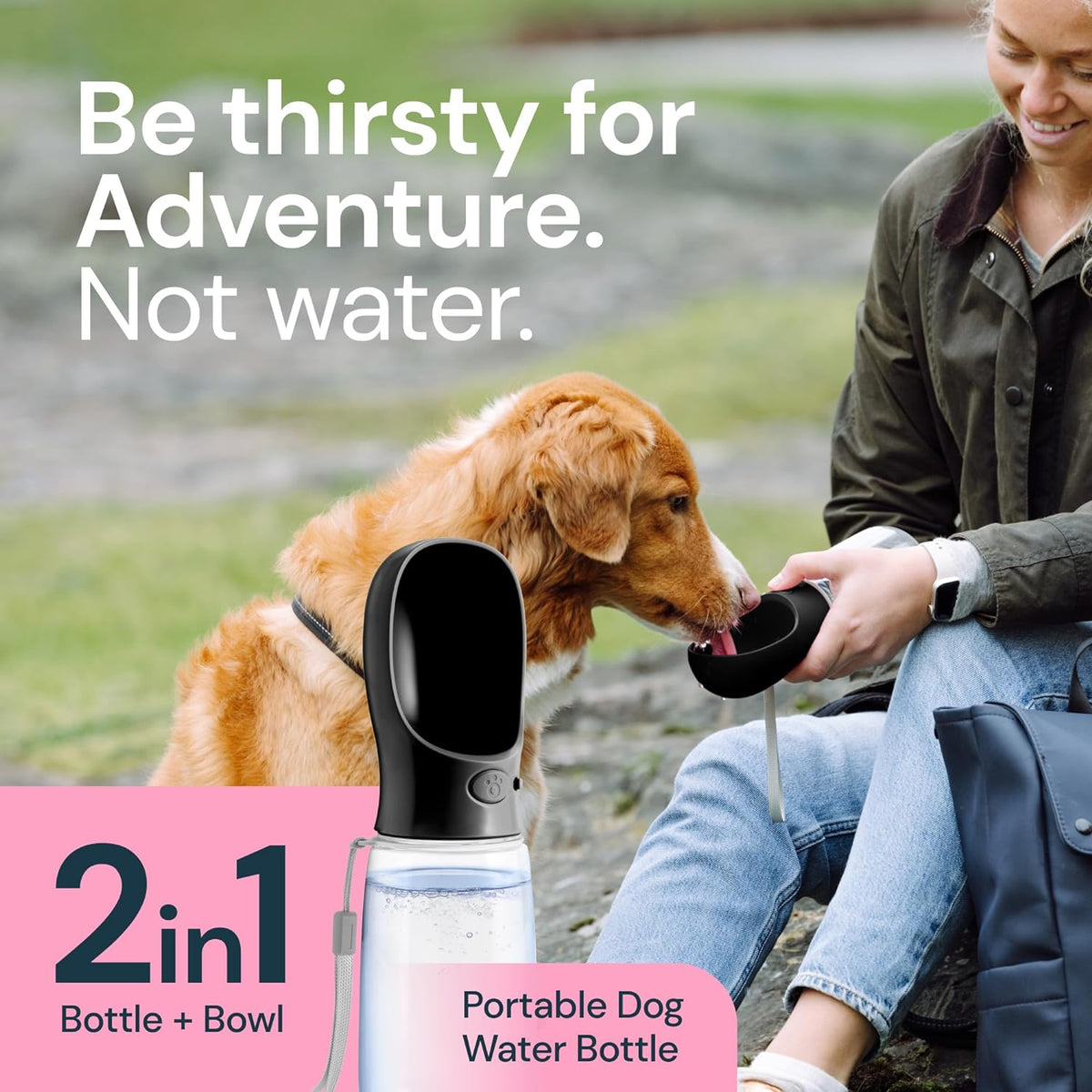 Kompakte Hunde-Trinkflasche mit integriertem Napf