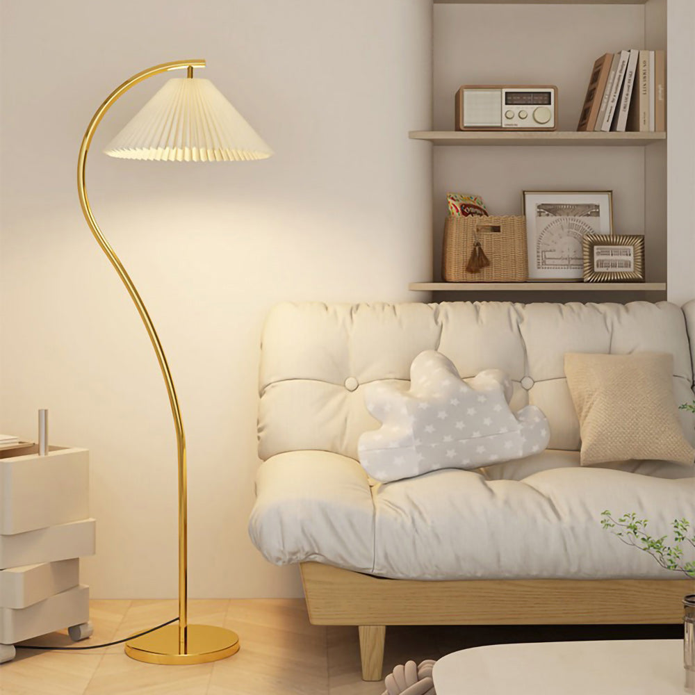 Moderne Stehlampe mit Plissiertem Stoffschirm 155 cm