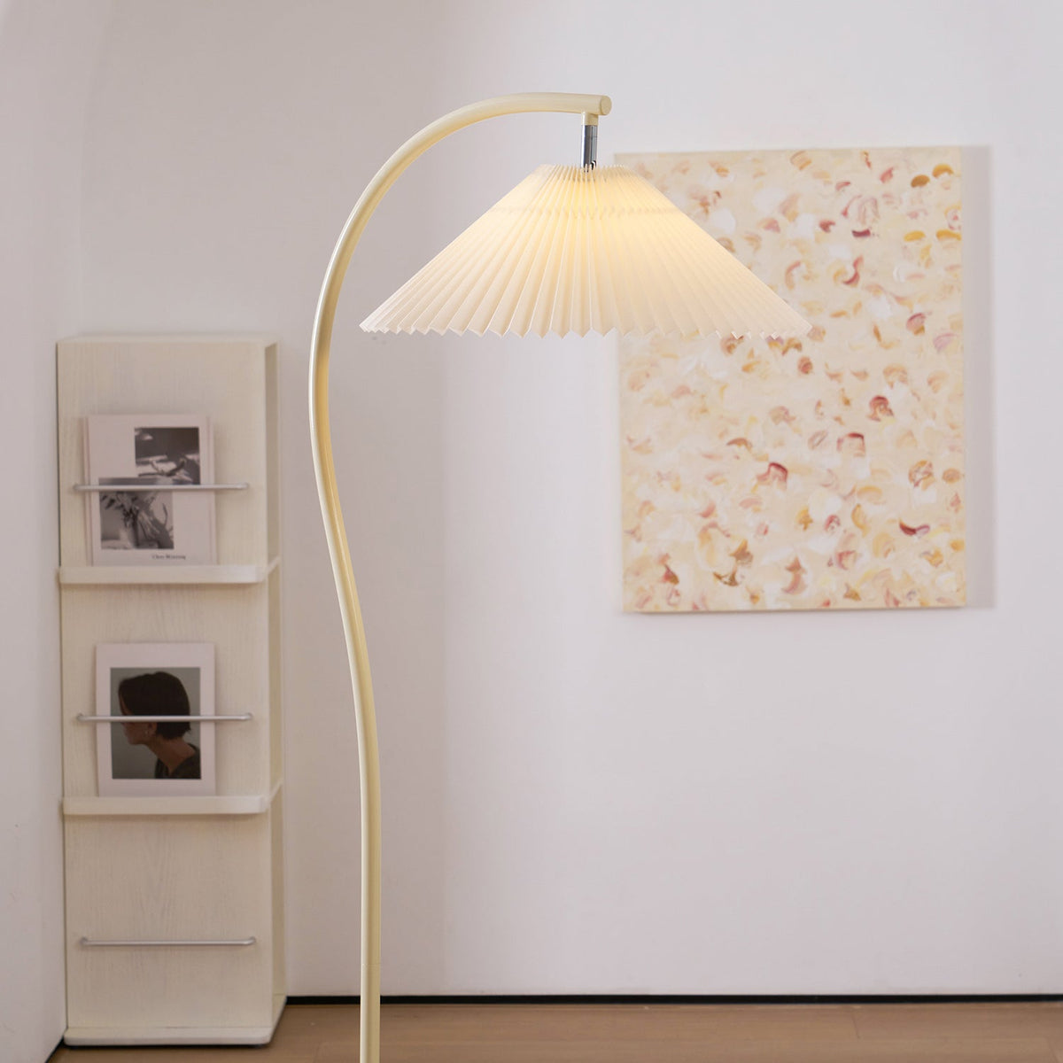 Moderne Stehlampe mit Plissiertem Stoffschirm 155 cm