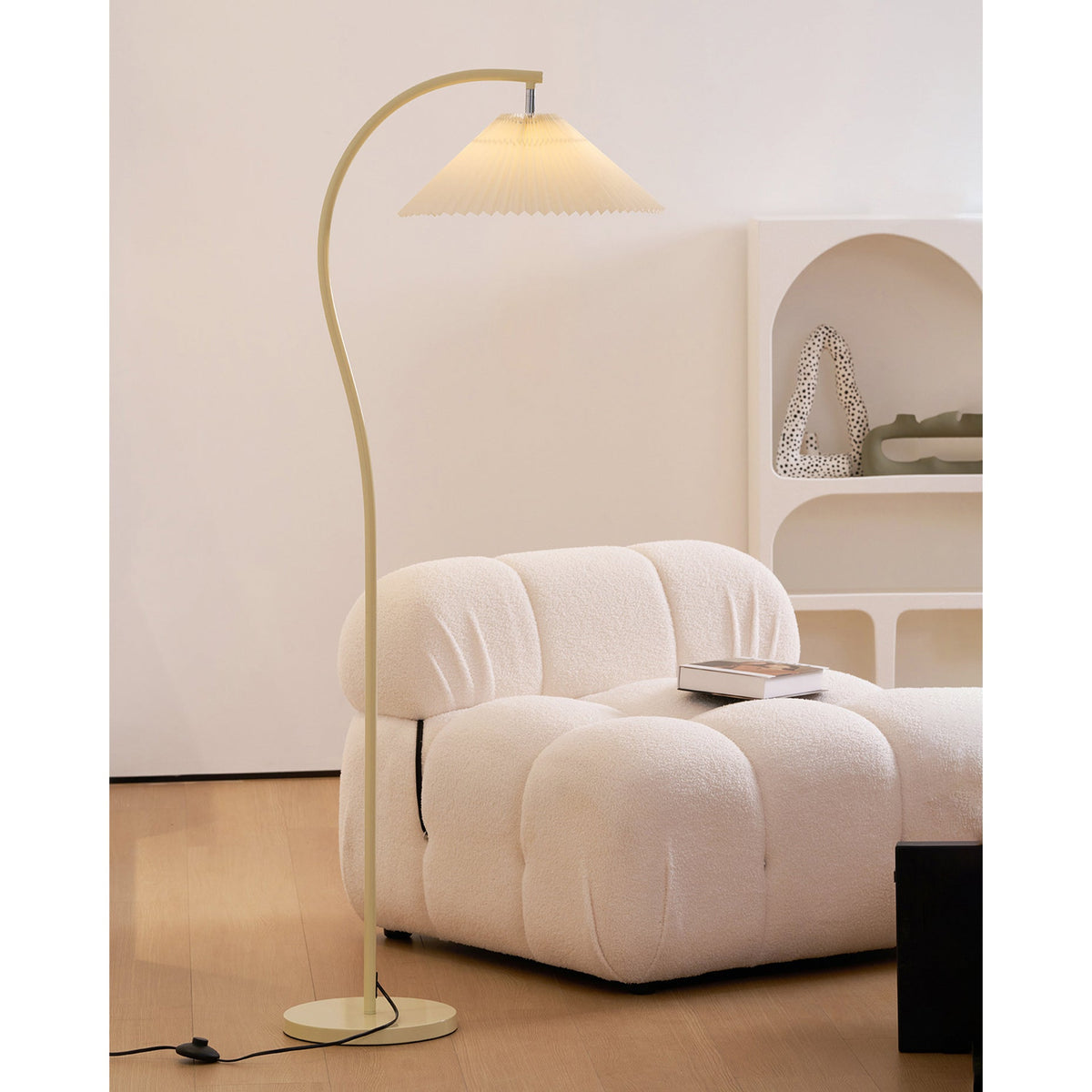 Moderne Stehlampe mit Plissiertem Stoffschirm 155 cm