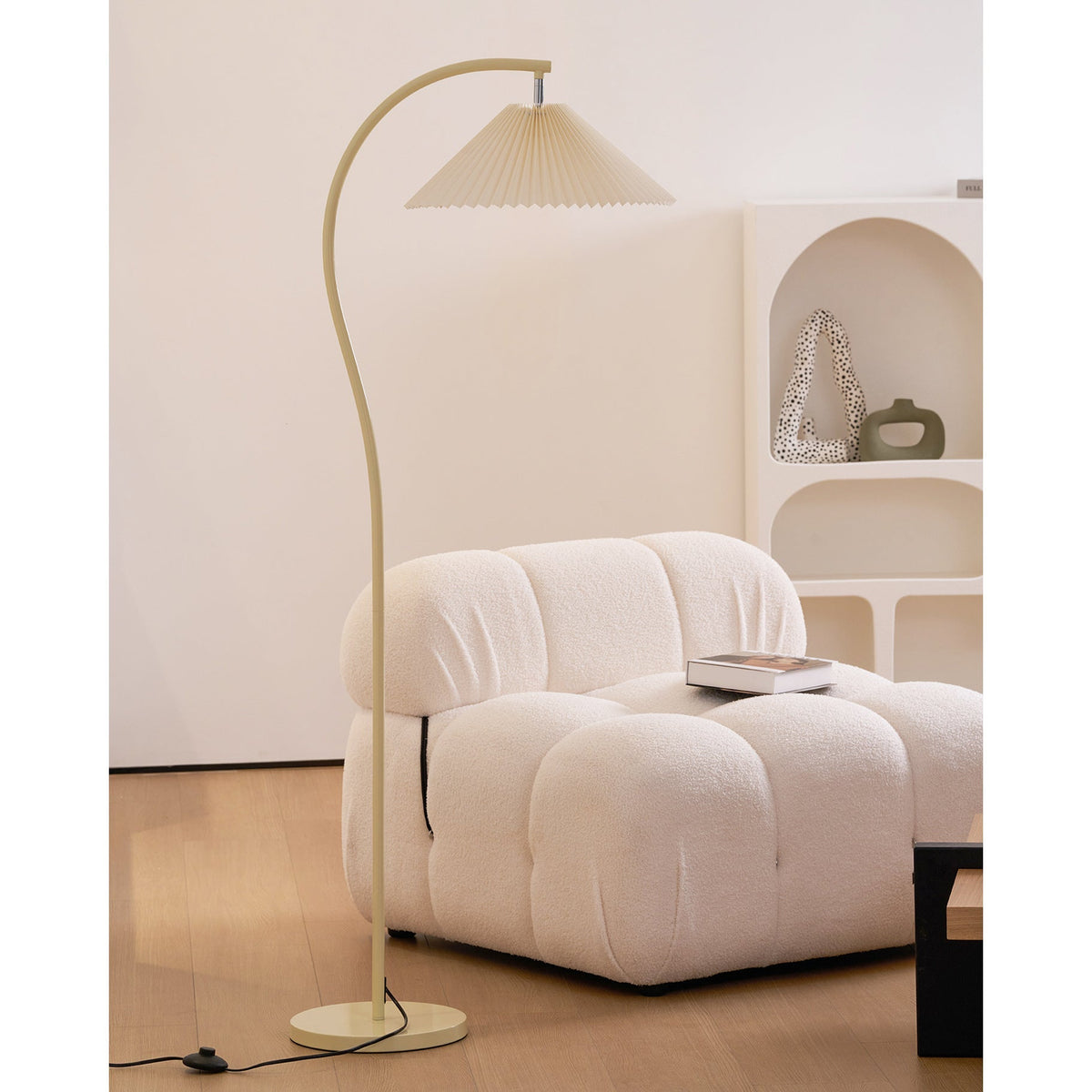Moderne Stehlampe mit Plissiertem Stoffschirm 155 cm