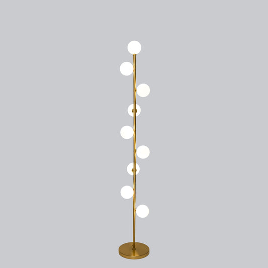 Minimalistische Stehlampe mit Glaskugeln und Warmlicht