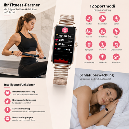 Damen smartwatch mit bluetooth-telefonie – 1,45 zoll HD-touchscreen – IP67 wasserdicht – bis zu 7 tage akkulaufzeit