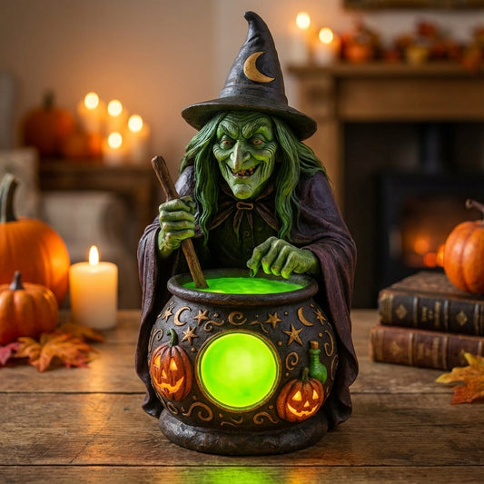 Halloween-Dekolampe Hexenkessel mit grünem LED-Licht
