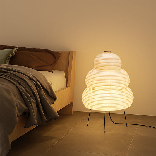 Reispapier-Stehleuchte Ø101,6 cm x H58,4 cm in Weiß mit Dimmfunktion