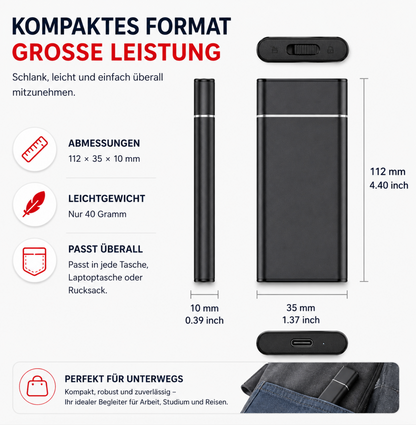 Externe 4TB SSD Festplatte – Ultra Schnell – Plug & Play – USB 3.0 & USB-C