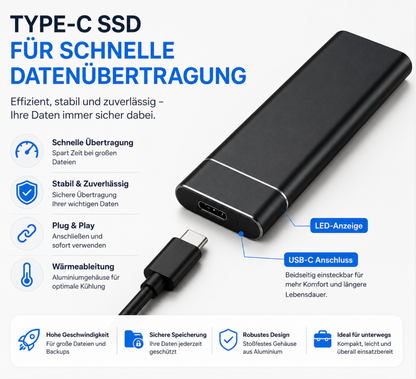 Externe 4TB SSD Festplatte – Ultra Schnell – Plug & Play – USB 3.0 & USB-C