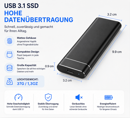 Externe 4TB SSD Festplatte – Ultra Schnell – Plug & Play – USB 3.0 & USB-C