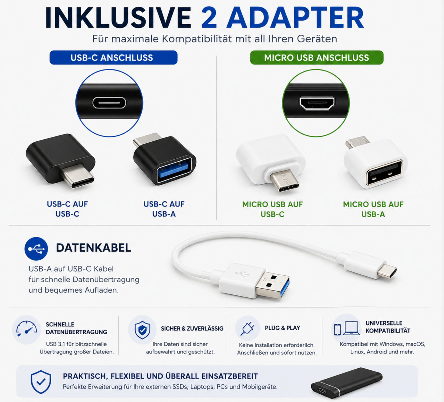 Externe 4TB SSD Festplatte – Ultra Schnell – Plug & Play – USB 3.0 & USB-C