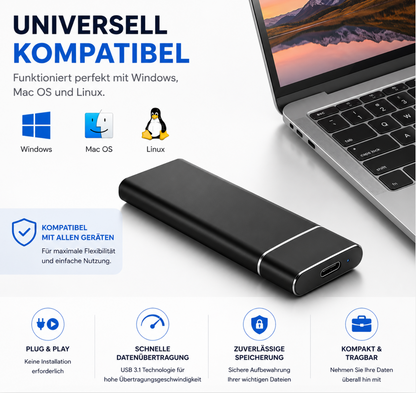 Externe 4TB SSD Festplatte – Ultra Schnell – Plug & Play – USB 3.0 & USB-C