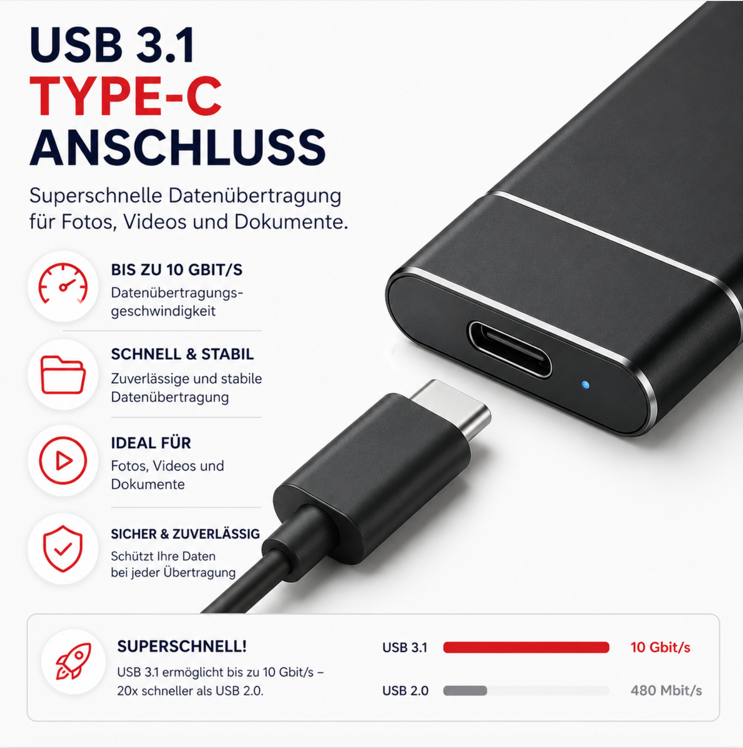 Externe 4TB SSD Festplatte – Ultra Schnell – Plug & Play – USB 3.0 & USB-C