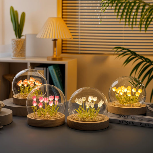 LED-Tulpenlampe mit Glasglocke und warmem Licht 10 cm