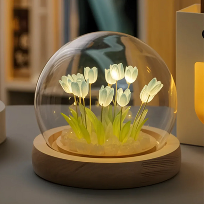 LED-Tulpenlampe mit Glasglocke und warmem Licht 10 cm