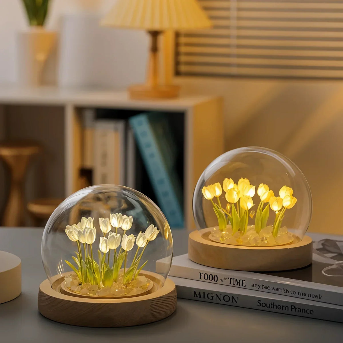 LED-Tulpenlampe mit Glasglocke und warmem Licht 10 cm